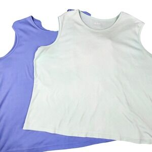 Blair Womens Tank Tops 2XL Blue Mint Green Sleeveless Crew Neck Sturdy Knit